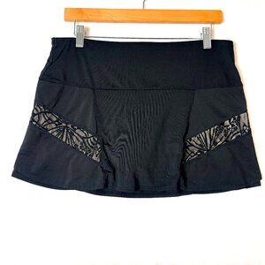 LUCKY IN LOVE Floral Lace Tennis Pickleball Lined Skort Skirt Womens M Black